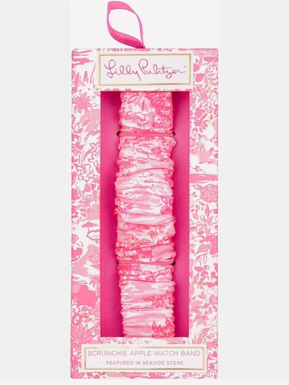 LILLY PULITZER Scrunchie Apple Watch Band Pink Floral Seaside Scene Comfy NIB